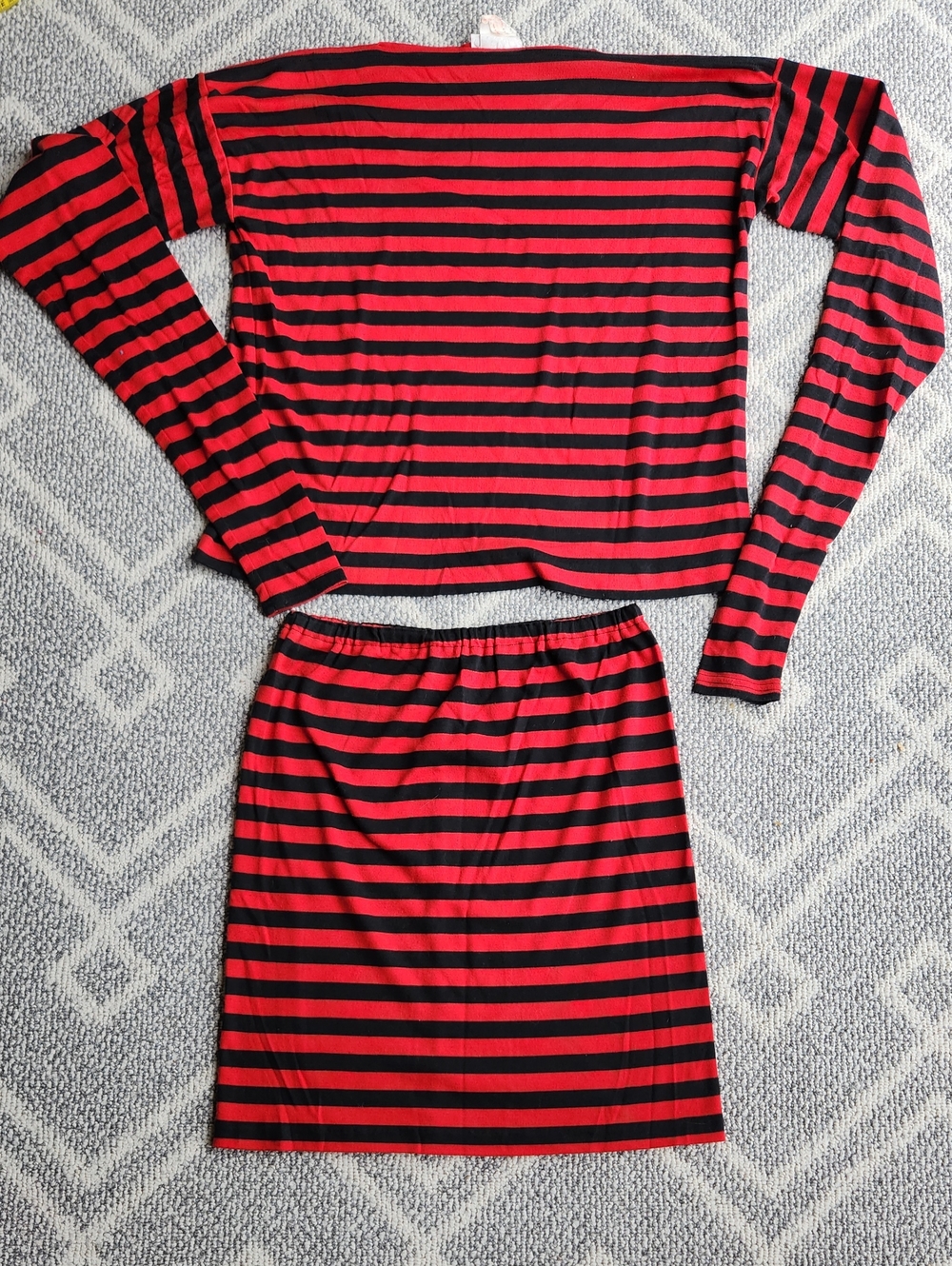 Vintage Red and Black Striped Two-Piece Set